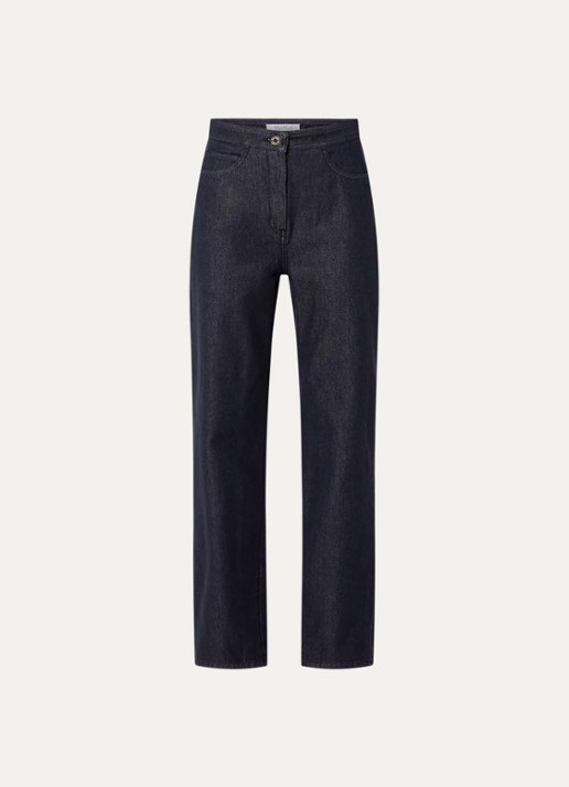 Max Mara High waist straight leg jeans met donkere wassing - voorkant indigo