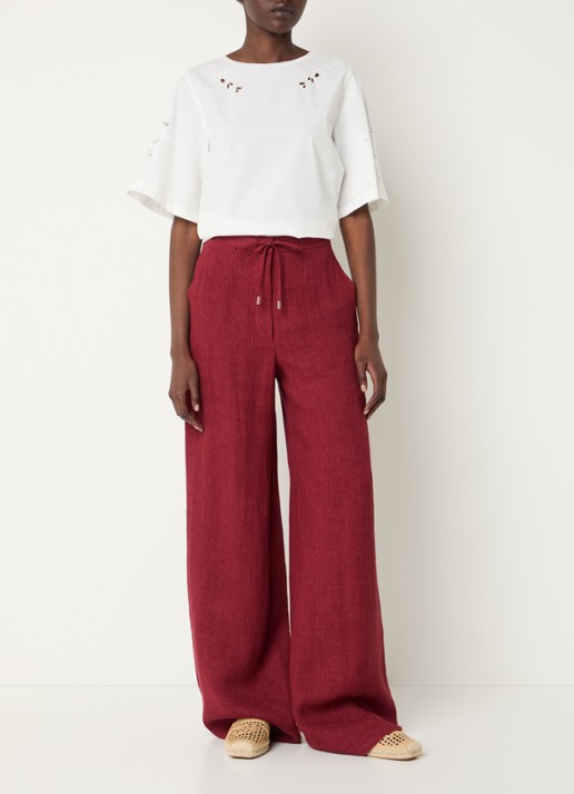 Max Mara High waist wide fit broek met steekzakken - voorkant 2 cranberryrood