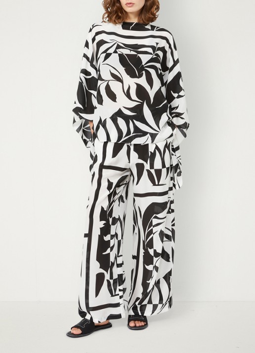 Max Mara High waist wide fit palazzo broek van zijde - voorkant 4 zwart