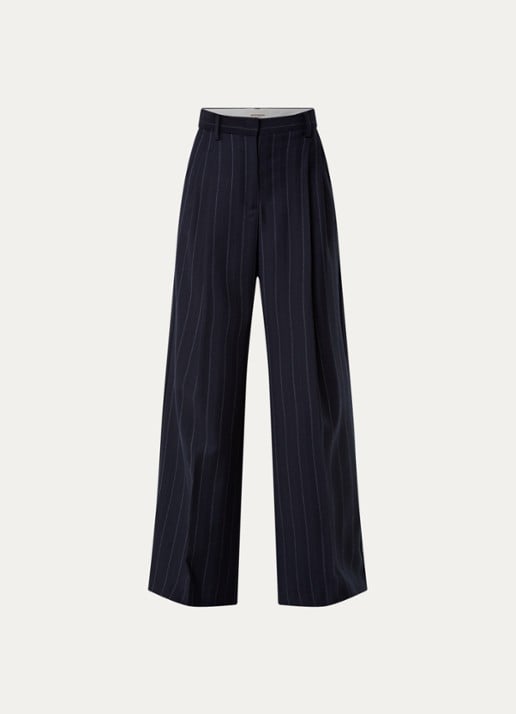 Max Mara High waist wide fit pantalon met krijtstreep - voorkant 3 donkerblauw