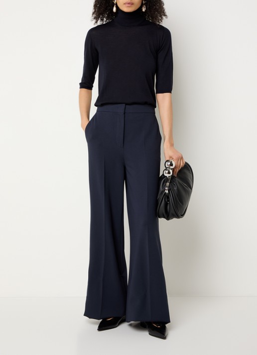 Max Mara High waist wide fit pantalon met steekzakken - voorkant 2 donkerblauw