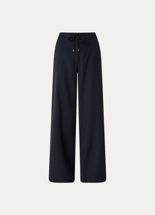 Max Mara High waist wide fit pantalon met steekzakken - voorkant donkerblauw