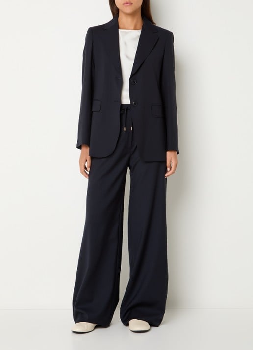 Max Mara High waist wide fit pantalon met steekzakken - voorkant 2 donkerblauw
