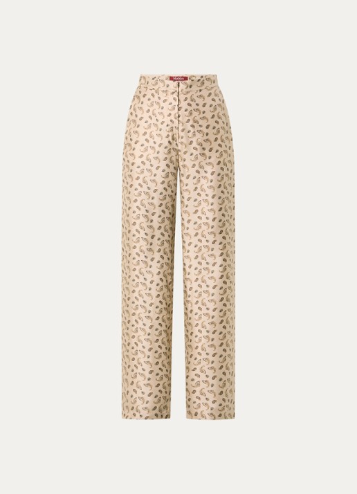 Max Mara High waist wide fit pantalon van zijde met paisley dessin - voorkant 2 beige