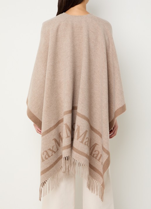 Max Mara Hilde poncho van wol met logoprint en franjes - achterkant 4 beige