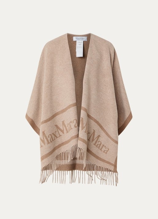 Max Mara Hilde poncho van wol met logoprint en franjes