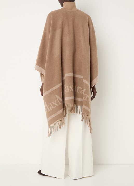Max Mara Hilde poncho van wol met logoprint en franjes - achterkant 4 camel