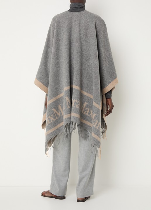 Max Mara Hilde poncho van wol met logoprint en franjes - achterkant 4 grijsmele