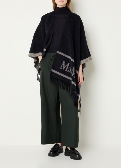 Max Mara Hilde poncho van wol met logoprint - voorkant 3 donkerblauw
