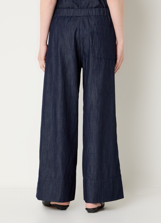 Max Mara Jour high waist wide fit broek van denim met strikceintuur - achterkant 2 indigo