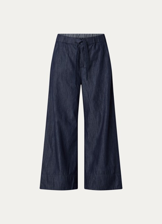Max Mara Jour high waist wide fit broek van denim met strikceintuur - voorkant 3 indigo