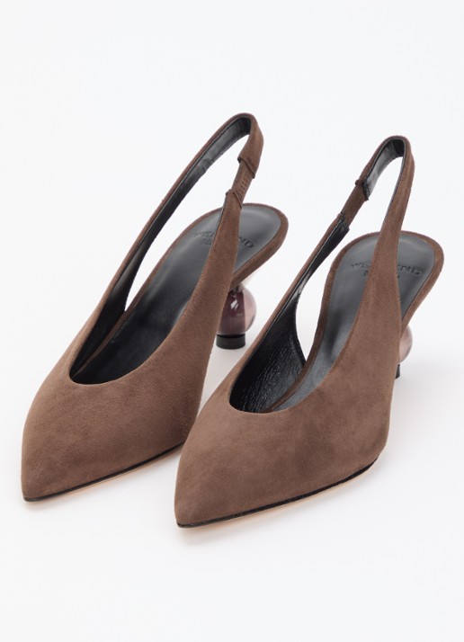Max Mara Kaorma slingback van geitensuède - detail 3 chocoladebruin