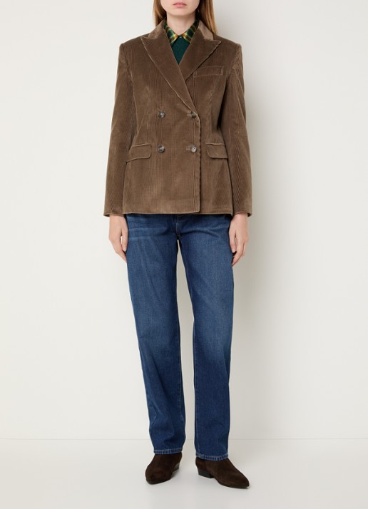 Max Mara Katanga double-breasted blazer van corduroy - voorkant 3 lichtbruin