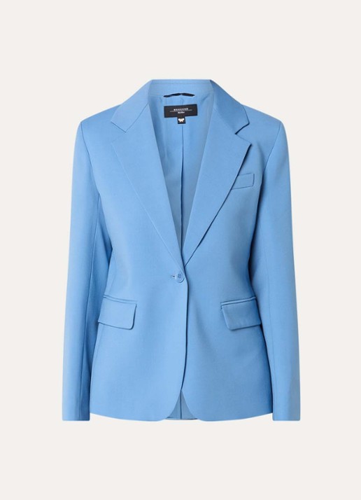 Max Mara Lamine blazer van scheerwol met schoudervulling en klepzakken - voorkant lichtblauw