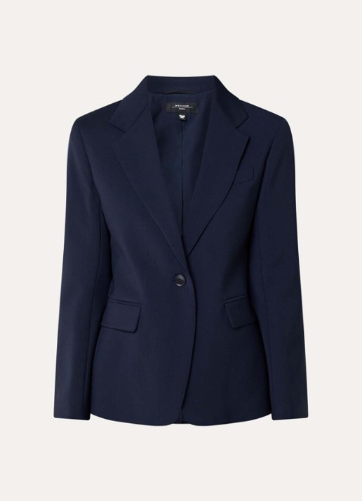 Max Mara Lamine blazer van scheerwol met schoudervulling en klepzakken - voorkant 2 blauw