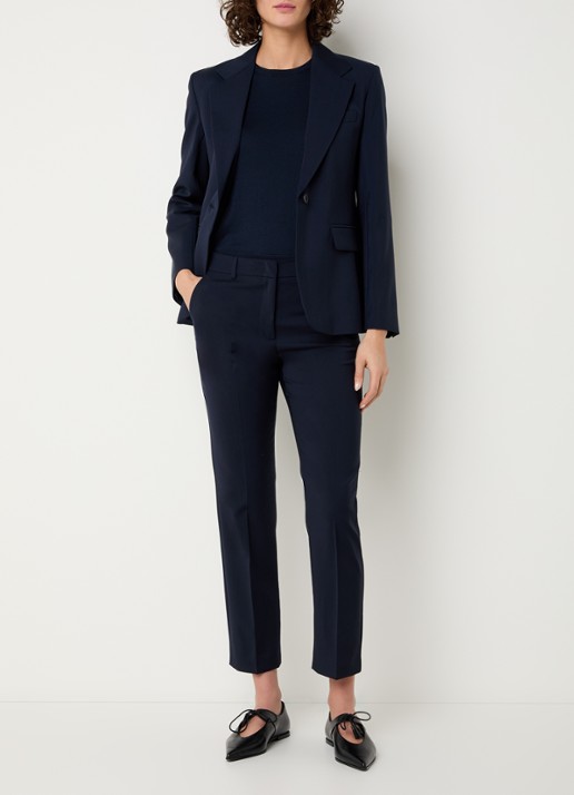 Max Mara Lamine blazer van scheerwol met schoudervulling en klepzakken - voorkant 3 blauw
