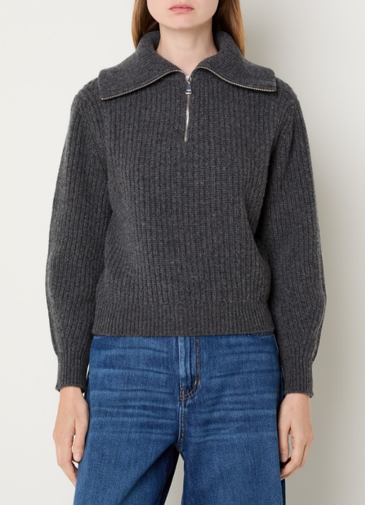 Max Mara Laser ribgebreide trui van scheerwol met halve rits
