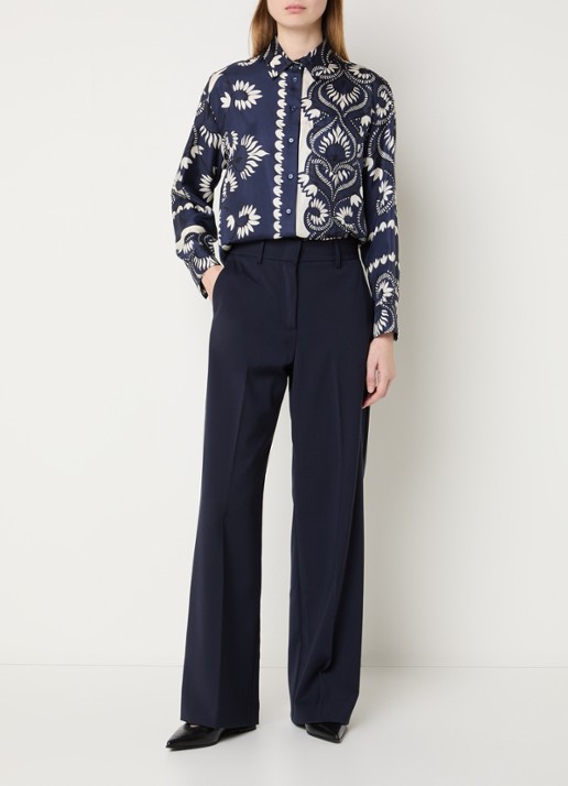 Max Mara Lastra blouse van zijde met print en borstzak - voorkant 2 donkerblauw