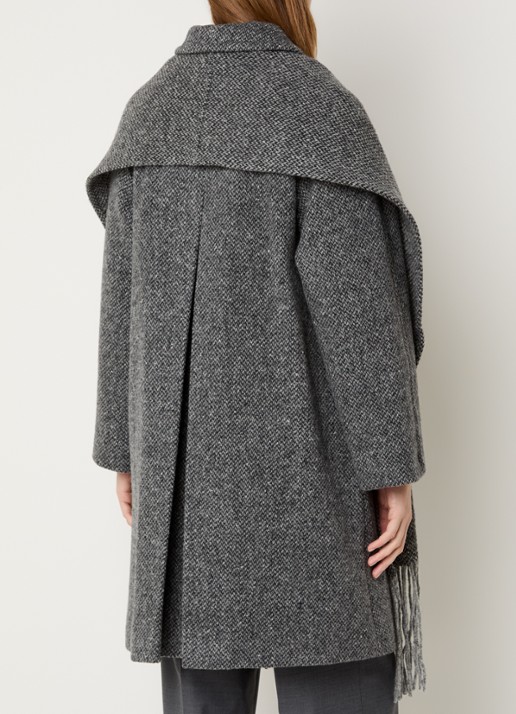 Max Mara Latino mantel van scheerwol met gemêleerd dessin - achterkant 4 middengrijs