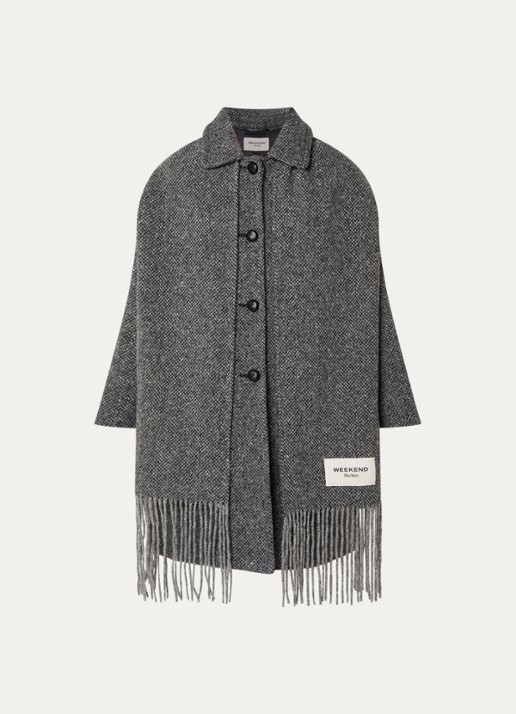 Max Mara Latino mantel van scheerwol met gemêleerd dessin - voorkant 2 middengrijs