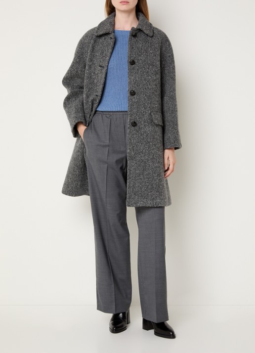 Max Mara Latino mantel van scheerwol met gemêleerd dessin - voorkant 3 middengrijs