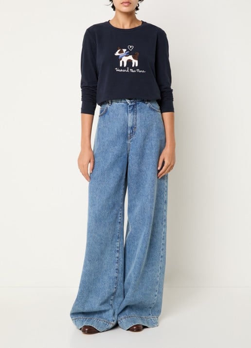 Max Mara Longsleeve met logoprint - voorkant 4 donkerblauw