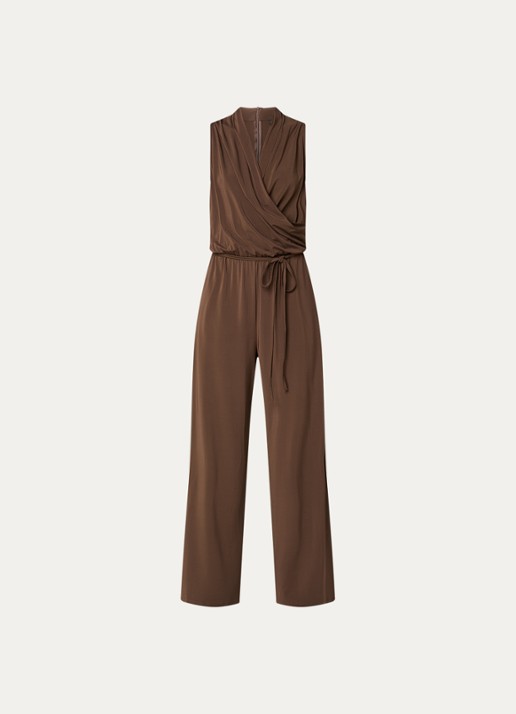 Max Mara Loose fit jumpsuit met watervalhals - voorkant 2 donkerbruin