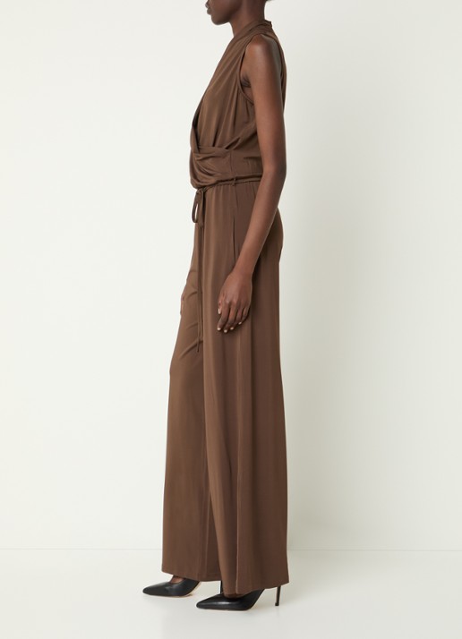 Max Mara Loose fit jumpsuit met watervalhals - voorkant 3 donkerbruin