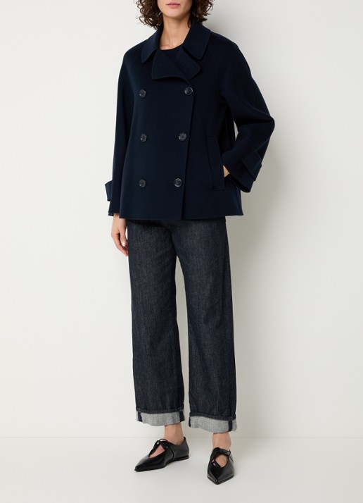 Max Mara Louise double-breasted mantel van scheerwol - voorkant 3 donkerblauw