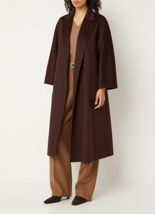 Max Mara Ludmilla mantel van kasjmier met strikceintuur - voorkant 4 bruin