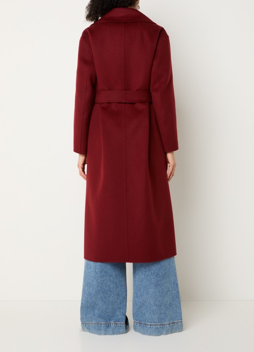 Max Mara Luna mantel van scheerwol met strikceintuur - achterkant donkerrood