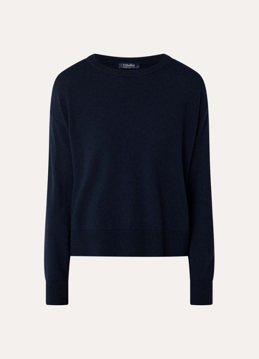 Max Mara Mabisso fijngebreide trui van wol met ronde hals - voorkant 2 donkerblauw