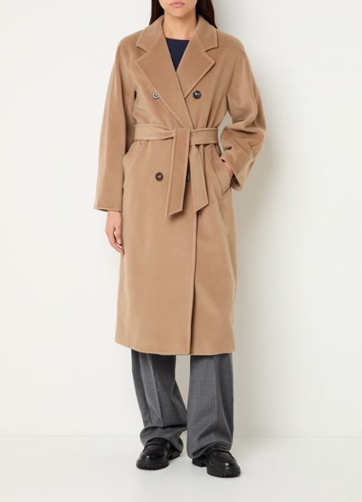 Max Mara Madame mantel in kasjmierblend met strikceintuur - detail camel