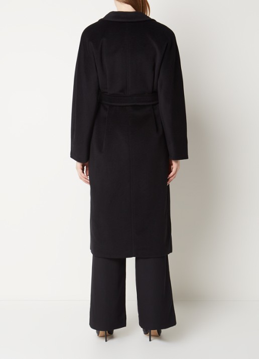 Max Mara Madame mantel in kasjmierblend met strikceintuur - achterkant 4 zwart