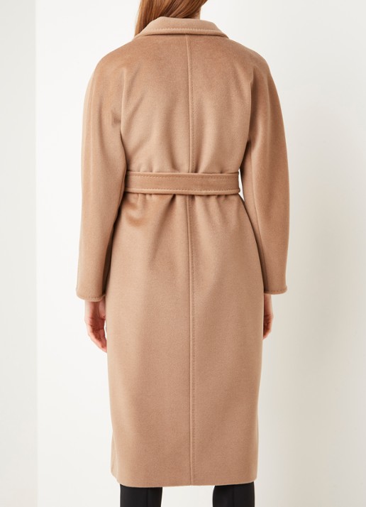Max Mara Madame mantel in wolblend met strikceintuur - achterkant 3 camel