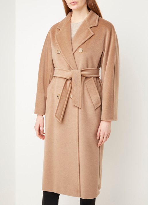 Max Mara Madame mantel in wolblend met strikceintuur