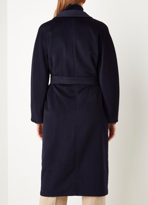 Max Mara Madame mantel in wolblend met strikceintuur - achterkant 3 blauw
