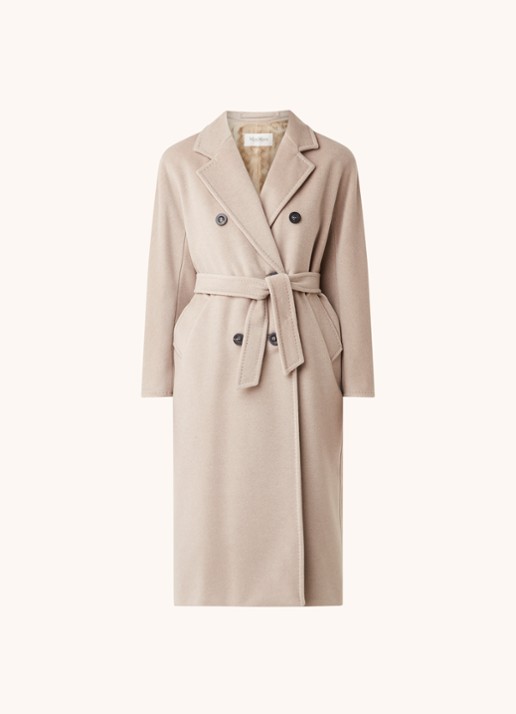 Max Mara Madame mantel in wolblend met strikceintuur - voorkant 4 beige