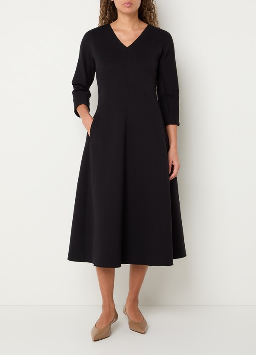 Max Mara Madesso Midi A-lijn jurk met V-hals - detail zwart