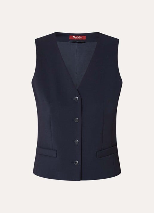 Max Mara Madia gilet van scheerwol met paspelzakken - voorkant donkerblauw