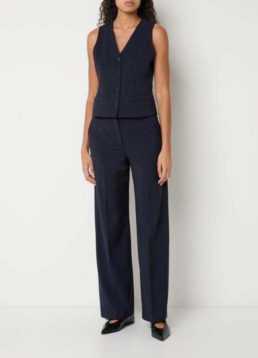 Max Mara Madia gilet van scheerwol met paspelzakken - voorkant 2 donkerblauw