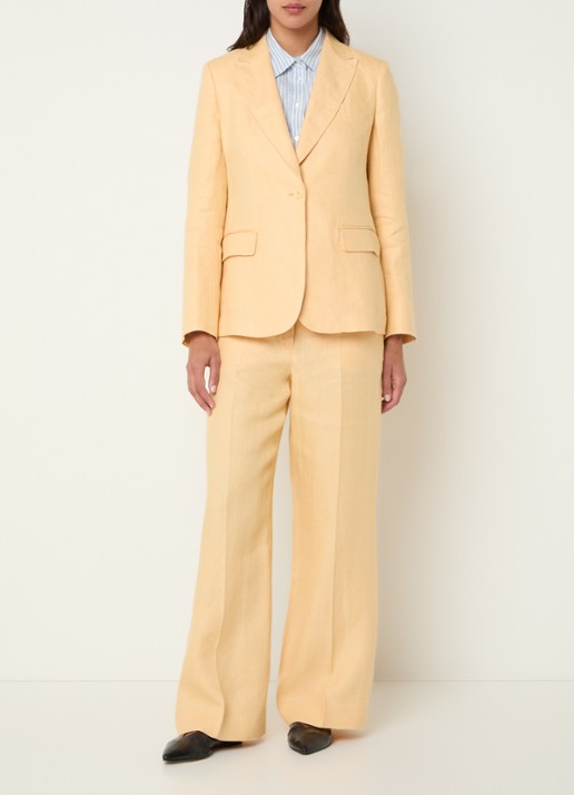 Max Mara Malizia high waist wide fit pantalon van linnen - voorkant 3 geel