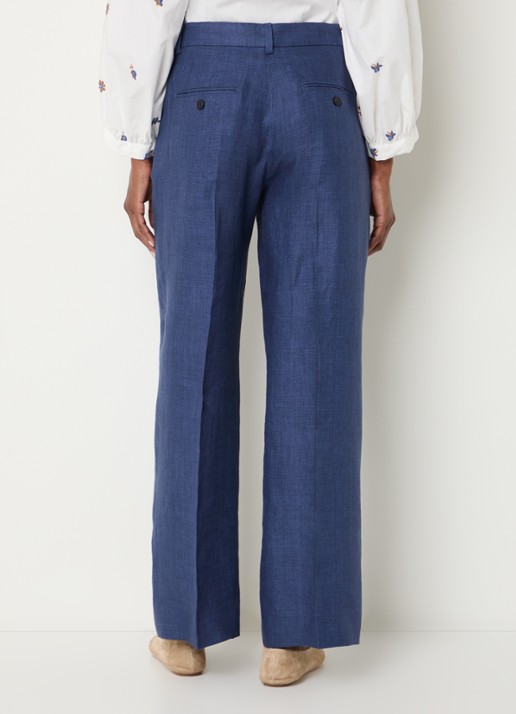 Max Mara Malizia high waist wide fit pantalon van linnen - achterkant donkerblauw