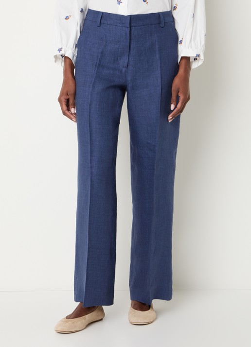 Max Mara Malizia high waist wide fit pantalon van linnen - detail 4 donkerblauw