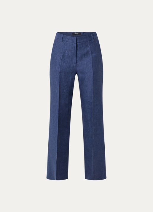 Max Mara Malizia high waist wide fit pantalon van linnen - voorkant 2 donkerblauw