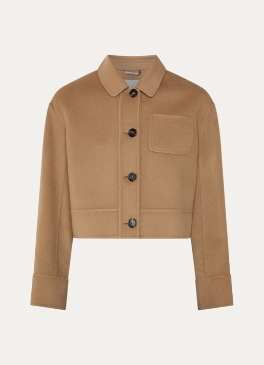 Max Mara Mantel in wolblend met borstzak - voorkant 3 camel