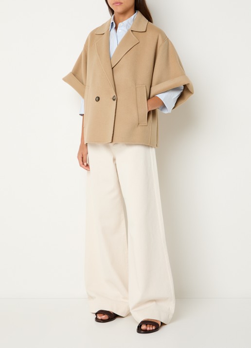 Max Mara Mantel in wolblend met steekzakken - voorkant 3 camel