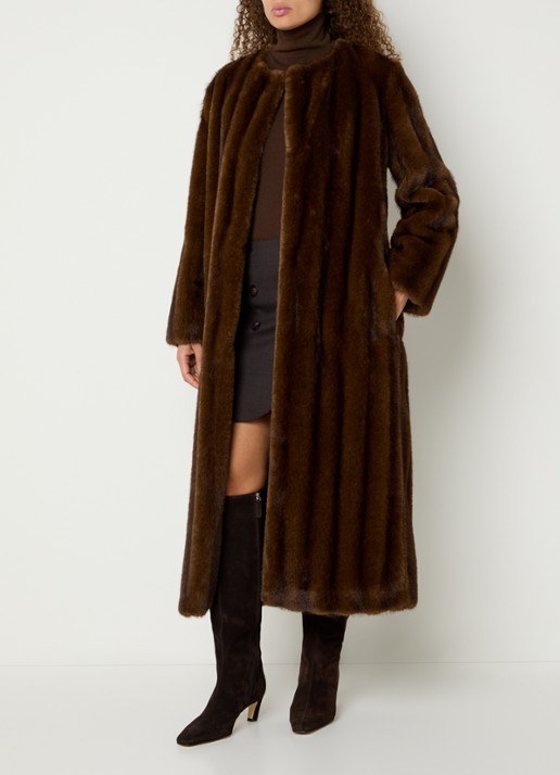 Max Mara Mantel van imitatiebont - voorkant 2 donkerbruin