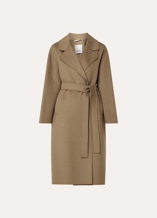 Max Mara Mantel van wol met ceintuur - voorkant 2 bruin