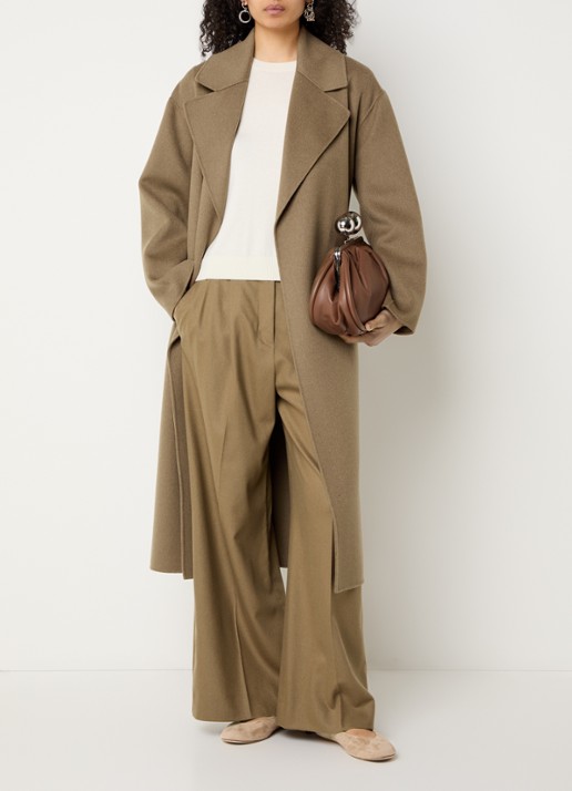 Max Mara Mantel van wol met ceintuur - voorkant 3 bruin